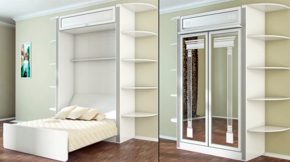 Letto guardaroba bianco con frontale a specchio