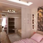 Design della camera da letto del soggiorno con scaffali