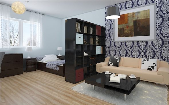 Dividere la camera da letto in zone utilizzando il colore della carta da parati