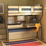 Letto a castello con tavolo per cameretta bambini