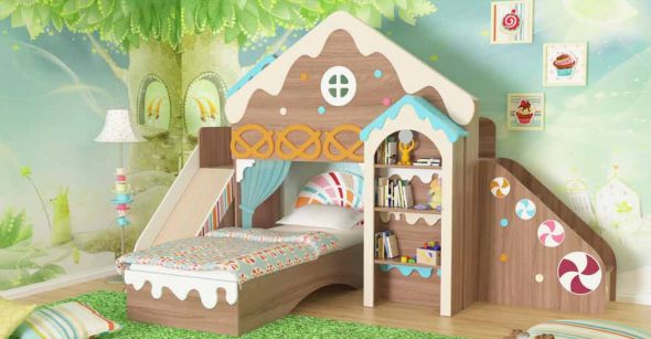 Letto a forma di casa di pan di zenzero per bambini