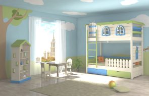 letto a forma di casa per cameretta bambini con cancelletto e recinzione