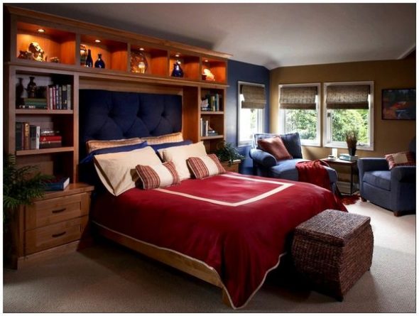 Foto del design luminoso degli scaffali nella camera da letto