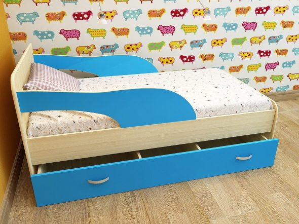 letto con sponde blu per cameretta bambini