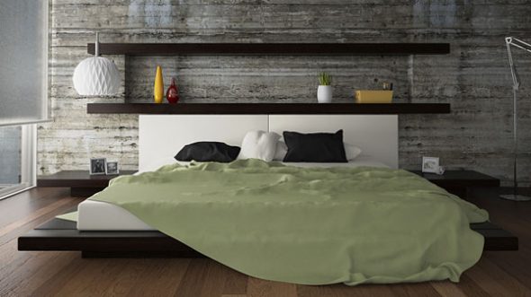 Letto con mensole a parete