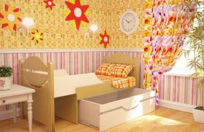 Letto estraibile per bambini con interni gialli