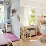 Decorazioni e tende all'interno di una cameretta stretta per bambini