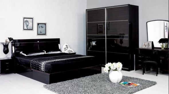 camera da letto in bianco e nero