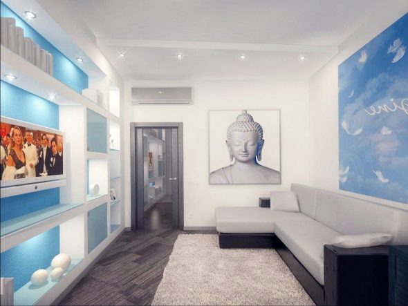 progettazione della camera da letto con divano
