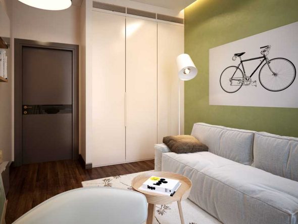 progettazione della camera da letto con divano