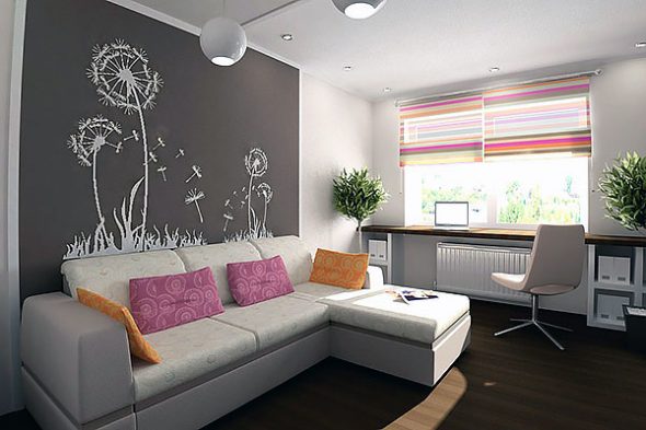 progettazione della camera da letto con divano