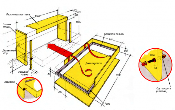 Schema del letto pieghevole