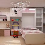 opzione di design per la cameretta dei bambini con armadio, letto e tavolo