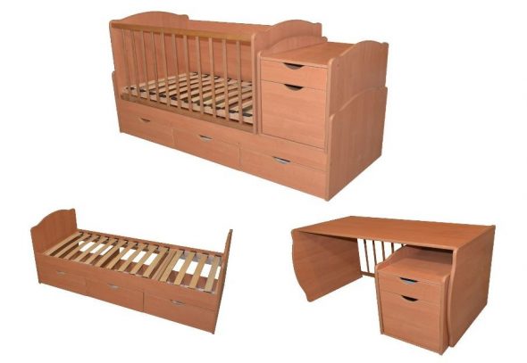Lettino trasformabile per bambini color noce