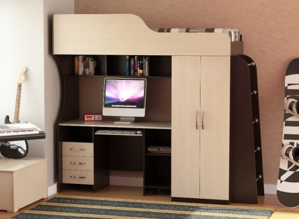 letto a soppalco con tavolo sottostante