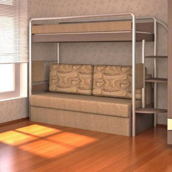 Divano con letto a castello in colori chiari
