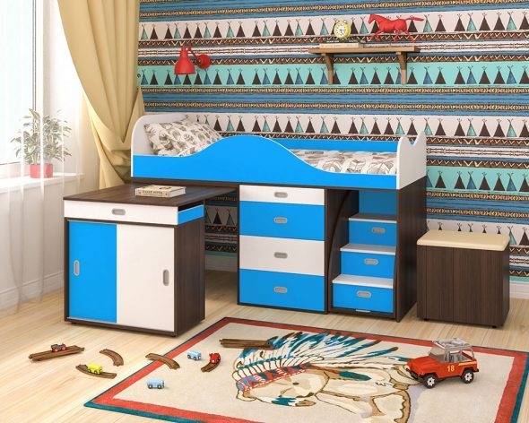 letto a soppalco per bambini con tavolo