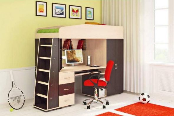 letto a soppalco con zona lavoro