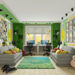 interno della cameretta dei bambini gialla e verde