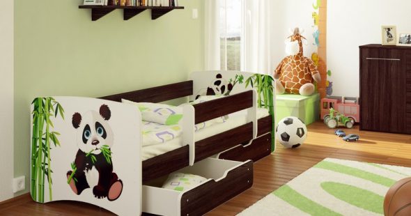 Letto per bambini con paracolpi con motivo panda