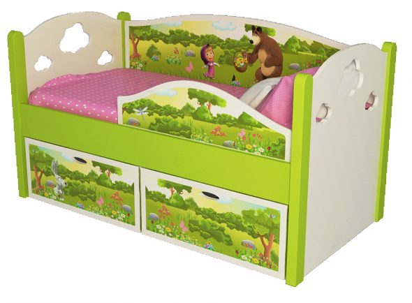 letto con sponda laterale e cassetti