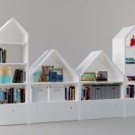 Scaffale porta-giocattoli per bambini a forma di casa
