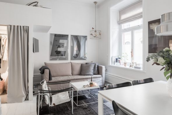 Progetto cucina con divano e TV