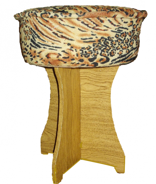 Sgabello in truciolato con piano in pelle leopardata