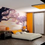 carta da parati fotografica con letto in camera da letto