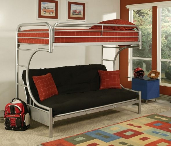 Letto a castello con divano in metallo