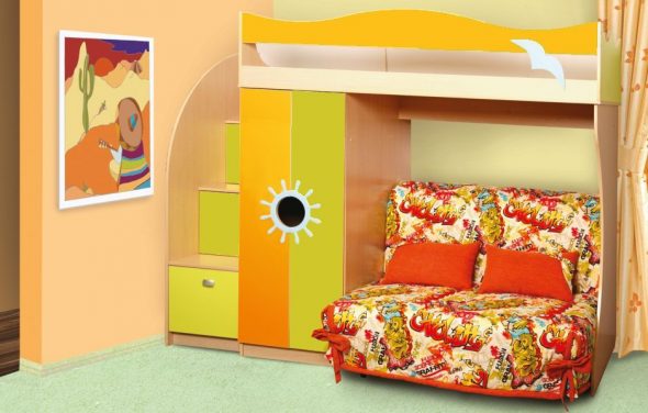 Letto a castello con divano letto sottostante
