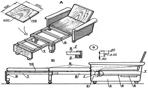 disegno di poltrona letto