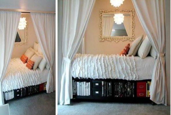 Posizionare il letto in una nicchia e separarlo con tende spesse.