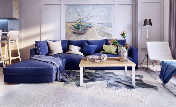 Divano blu all'interno