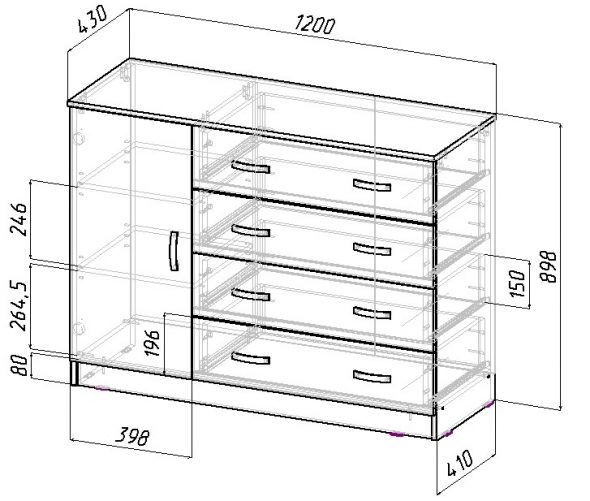 disegno di una cassettiera