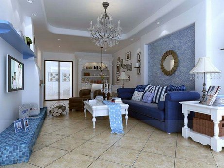 divano blu all'interno della stanza