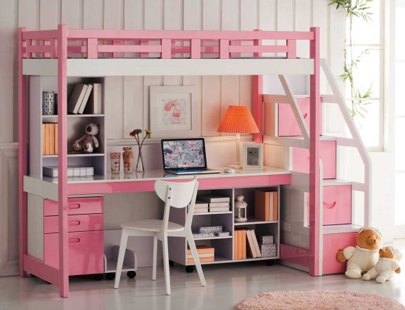 letto a soppalco rosa