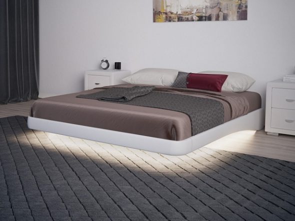 Letto sospeso senza testiera con illuminazione