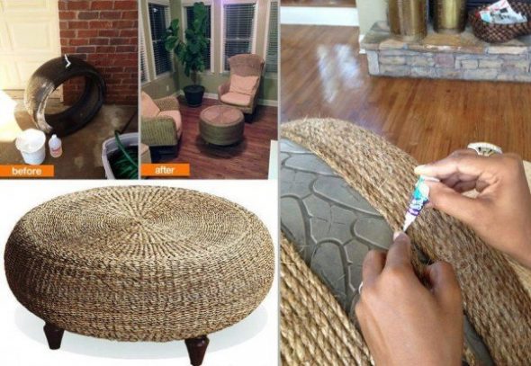 Un pouf fatto con uno pneumatico è una buona idea per una casa estiva