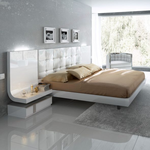 letto bianco neve con retroilluminazione