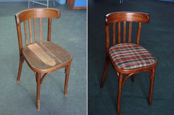 Prima e dopo il restauro della sedia