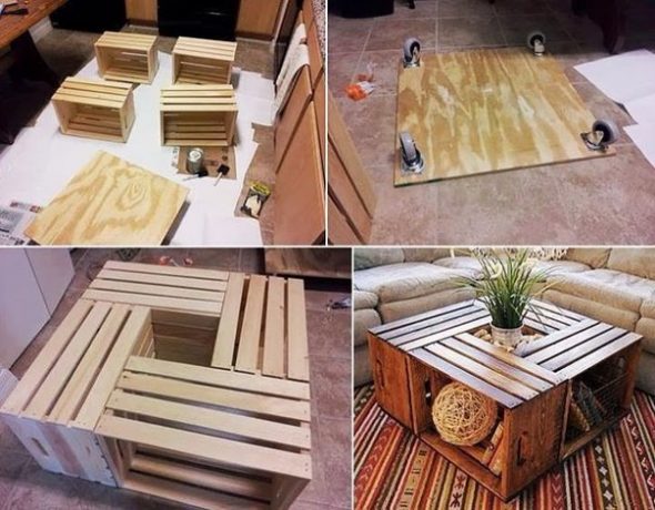 Tavolo realizzato con scatole comuni