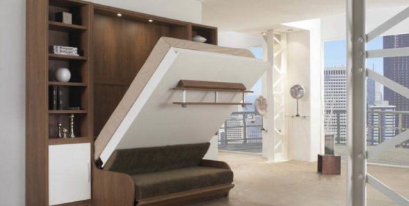 Letto a muro integrato con meccanismo di sollevamento