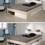 Questo letto è dotato di quattro spaziosi cassetti e di una testiera con ripiani integrati.