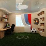 Originale tappeto verde a forma di campo da calcio per la cameretta dei bambini