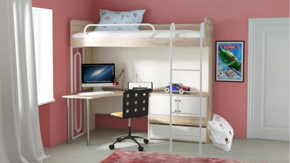 Letto a soppalco per adolescenti con scrivania
