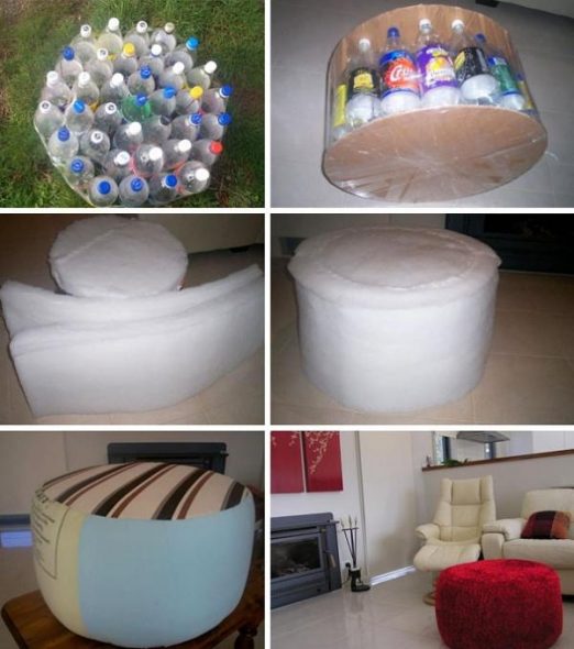 Pouf fatto di bottiglie