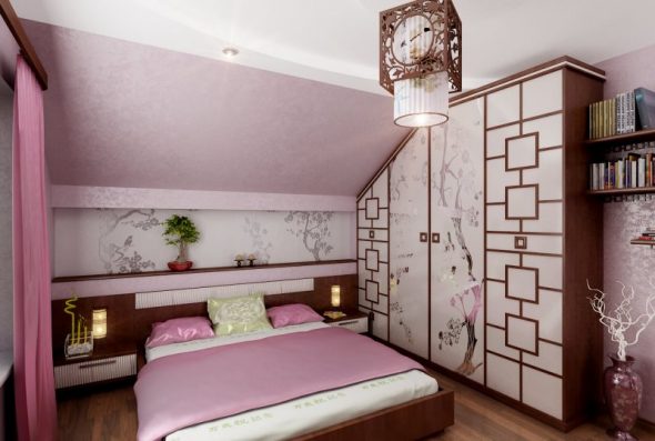 Camera da letto in mansarda in stile giapponese