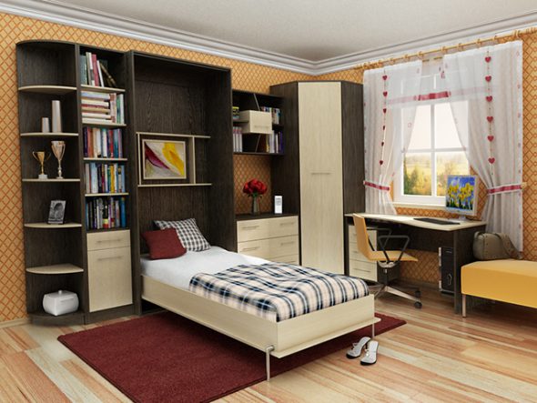 Comoda camera da letto con letto trasformabile incorporato
