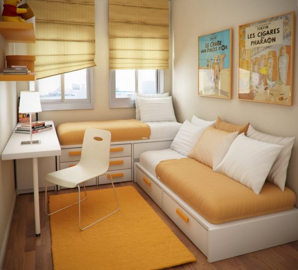 Accogliente cameretta nei toni del beige